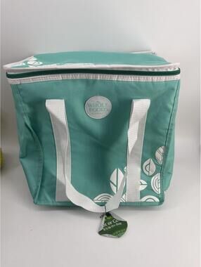 Whole Foods Market Insulated Cooler Lunch Bag Mint Green White Zip Tote